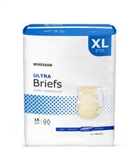 Adult Brief, McKesson Ultra, Tab Closure X-Large Disposable Heavy Absorbency, BRULXL - Pack of 15