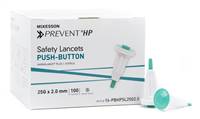 McKesson Prevent Safety Lancet Fixed Depth Lancet Needle 2.0 mm Depth 25 Gauge Push Button Activated, 16-PBHPSL25G2.0 - Case of 2000