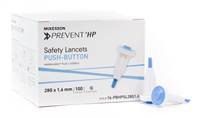 McKesson Prevent Lancet Fixed Depth Needle 1.6 mm 28 Gauge Push Button Activated, 16-PBHPSL28G1.6 - BOX OF 100