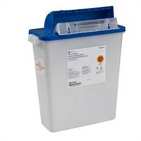 PharmaSafety Pharmaceutical Waste Container, Nestable 16-1/2 H X 13-3/4 W X 6 D Inch 3 Gallon White Base / Blue Lid Horizontal Entry Counterbalance Lid, 8836SA - EACH