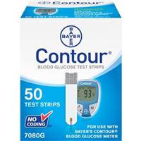 Contour Blood Glucose Test Strips 50 per Box Tiny 0.6 Microliter sample For 9545 Meter, 7080G - BOX OF 50