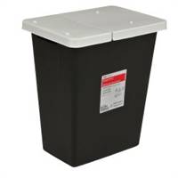 SharpSafety RCRA Waste Container 17-3/4 H X 11 D X 15-1/2 W Inch 8 Gallon Black Base / White Lid Vertical Entry Hinged Lid, 8607RC - Case of 10